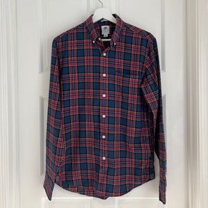 Slim Thomas Mason for J. Crew Flannel Shirt in Red Plaid Aztec Brick Men's Small